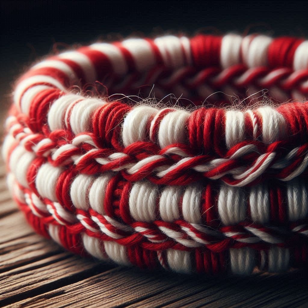 Traditional Bulgarian Martenitsa made of red and white threads
