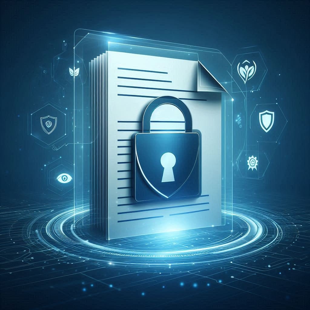 Digital disclaimer document with lock and shield icons